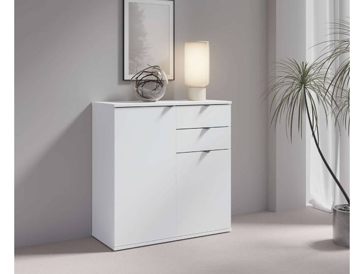 Kommode GOODPRODUCT THALIAANA Sideboard mit 2 Türen und 2 Schubladen, Breite 80 cm , weiß, B:80cm H:83,5cm T:35cm, Sideboards, Kommode, Schrank in 3 Farben erhältlich, schwarze Metallgriffe, viel Stauraum