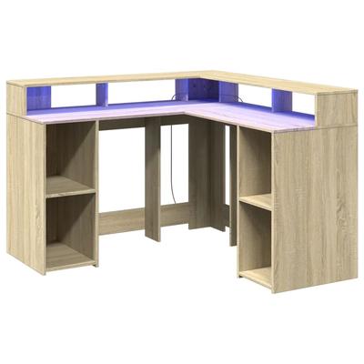 Helloshop26 - Bürotisch Arbeitsplatz Computermöbel Schreibtisch mit LED-Beleuchtung Sonoma-Eiche-Holzwerkstoff braun 02_0023424