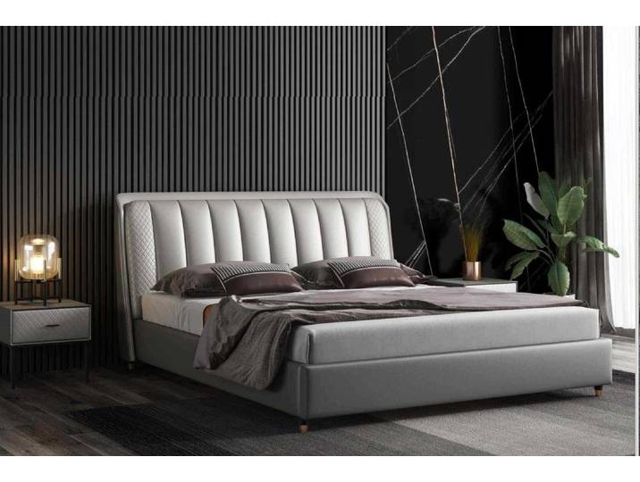 Xlmoebel Polsterbett Luxuriöses Designerbett mit gepolstertem Kopfteil und Holzverarbeitung (Bett, 1-tlg., Bett), Hergestellt in Europa