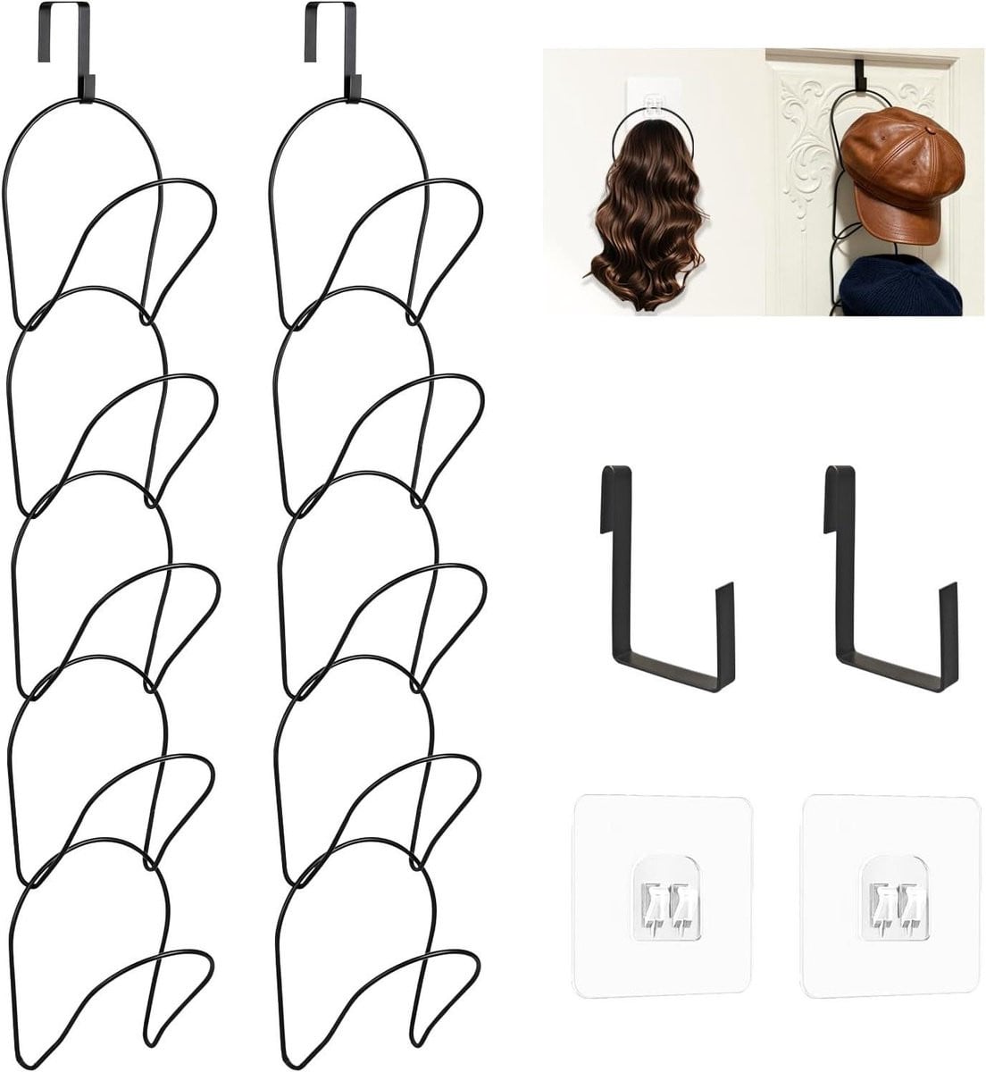 Cap Houder Set - Hoedenrek Organizer - 10 Stuks - Zwart