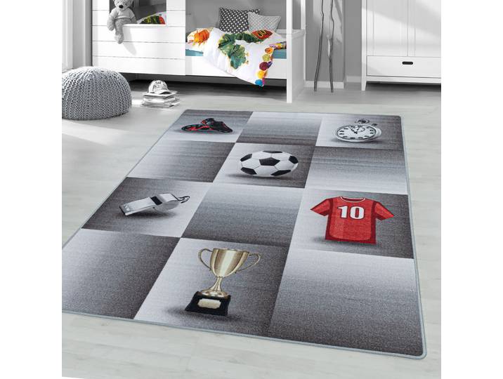 Kinderteppich AYYILDIZ TEPPICHE PLAY 2906 , grau, B:80cm H:6mm L:120cm, Polyamid, Teppiche, Kinderteppich, robuster Kurzflor, Fussball, Kinderzimmer