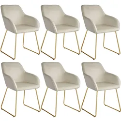 tectake Esszimmerstuhl Jeane, Samtoptik, Kufengestell - 6er Set Samtoptik creme/gold