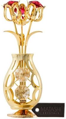 Matashi 24k Gold Plated Flowers Bouquet and Vase w/ Red & Clear Matashi Crystals   24k Gold-Plated Table Top Decorations