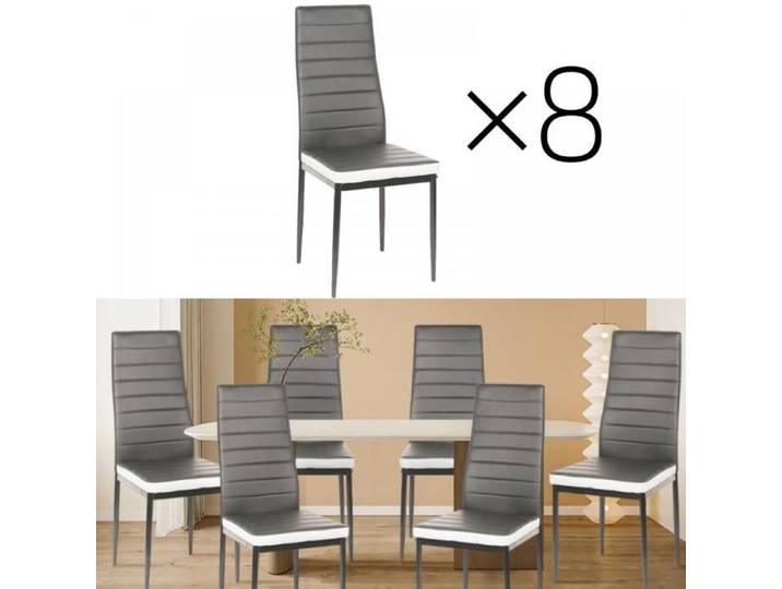 JEOBEST Lot de 8 Chaises de Salle à Manger Design Moderne Gris foncé + blanc Confortable