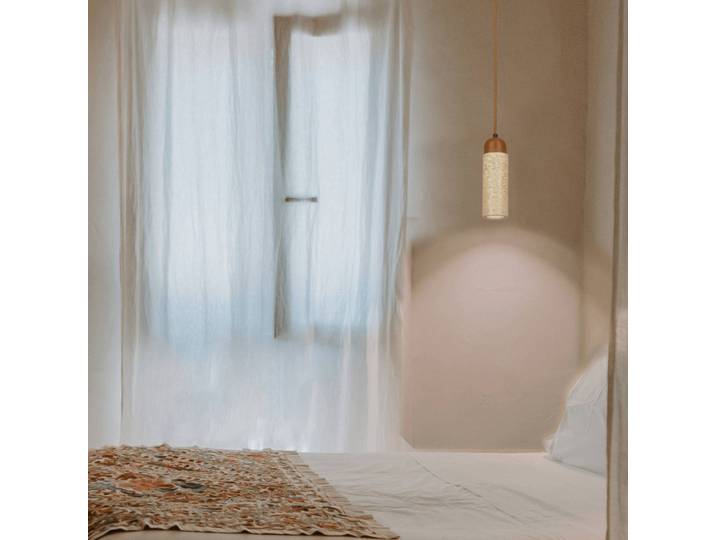 Hanglamp 25417, dimbaar, crème / amber, Woon-/ Eetkamer, Steen, hanglamp