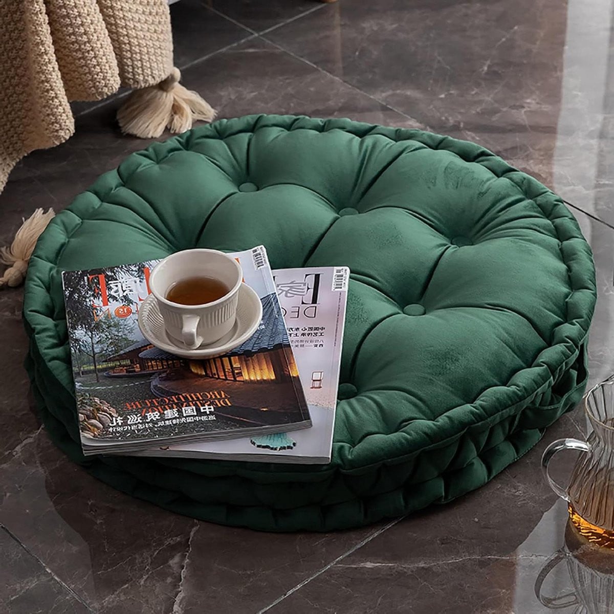 Rond Vloerkussen Groen - Getuft Meditatiekussen met 60 cm Diameter