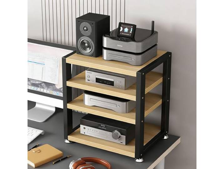 DEOPXF HiFi Rack 2/3/4-stufiges Stereo-Rack Große Kapazität & Mehrstöckige Aufbewahrung Einfach Zu Montieren TV HiFi Rack Geeignet Für Spielzimmer Tonstudios(Light Walnut,45x35x48cm)