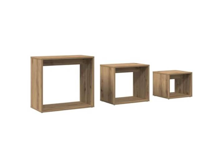 Kaorsrow Satztische 3er Set Beistelltisch Artisan-Eiche Holzwerkstoff Verschachtelbare Couchtische für Wohnzimmer und Schlafzimmer, platzsparend ineinander schiebbar mit glatter Oberfläche.