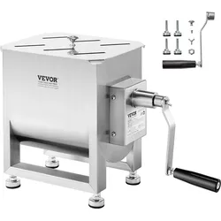VEVOR manueller Fleischmischer 10 L Fleischverarbeitungsgerät (maximales Mischen von 6,8 kg Fleisch), Fleischmischer aus Edelstahl, Wurstmischer mit Untersetzungsgetriebe, Handmixer für Hackfleisch