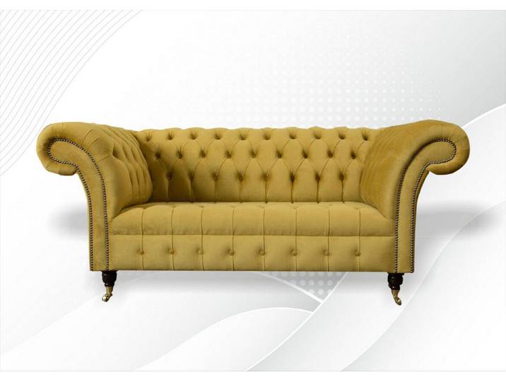 JVmoebel Chesterfield-Sofa Bequeme gelbe Textil-Couch mit Wellenunterfederung und Holzfüßen, Packung, Made in Europa