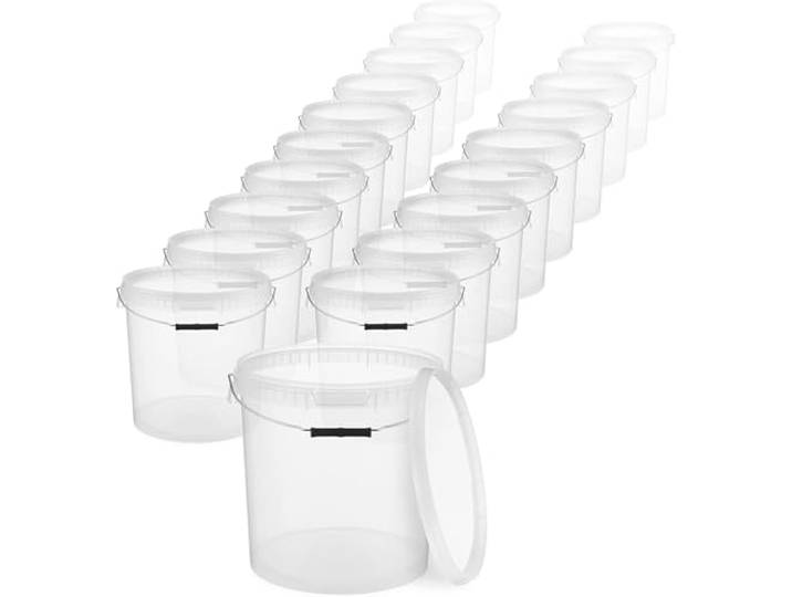 BenBow - Eimer mit Deckel 20l transparent 100x 20 Liter - lebensmittelecht stabil luftdicht auslaufsicher - Vorratsbehälter für Aufbewahrung aus Kunststoff mit Metall-Henkel - leer - zur Hause