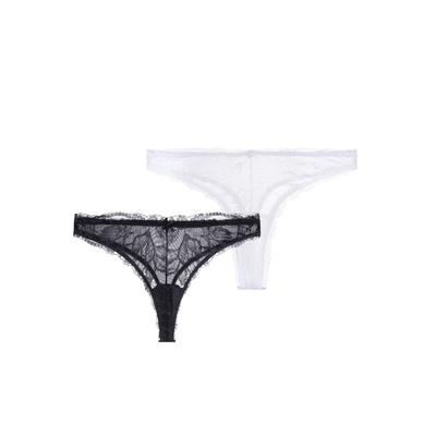 Tanga DORINA "Perfect Lace", Damen, Gr. M, schwarz, weiß, Spitze, Obermaterial: 90% Nylon, 10% Elasthan, eng, Unterhosen Tanga, aus federleichter Spitze, hochgeschnitten