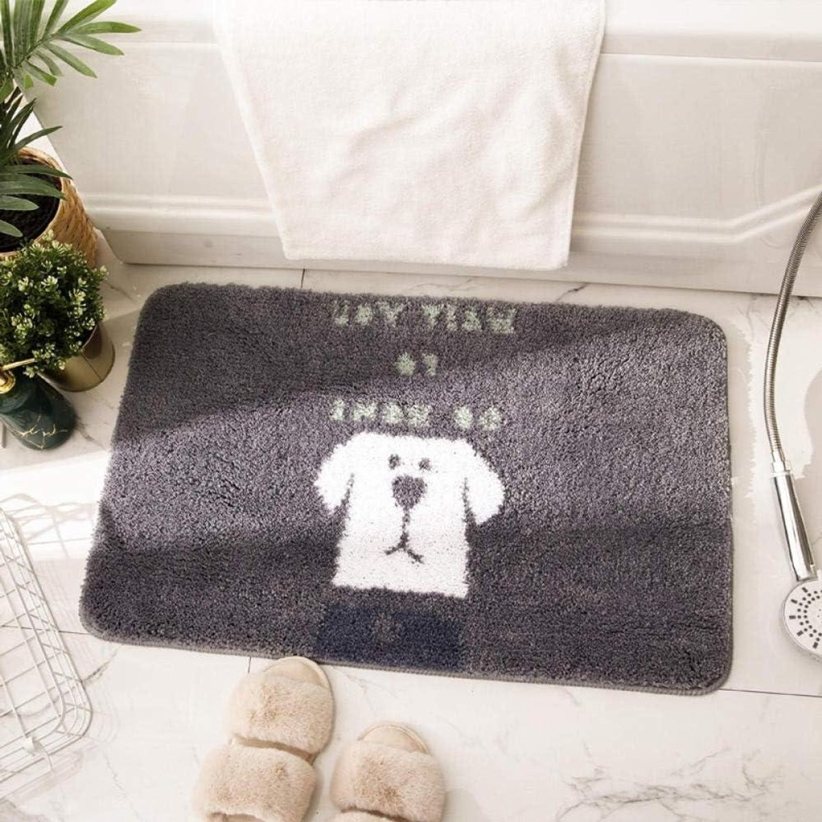 Geel Kat Beige Badkamermat - Antislip - Zachte Microfiber - Rechthoekig