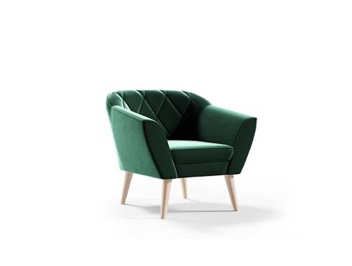 Sofello Gloria aus Samt Sessel für Wohnzimmer moderner Sessel mit Holzbeinen (Riviera 38 - grün)