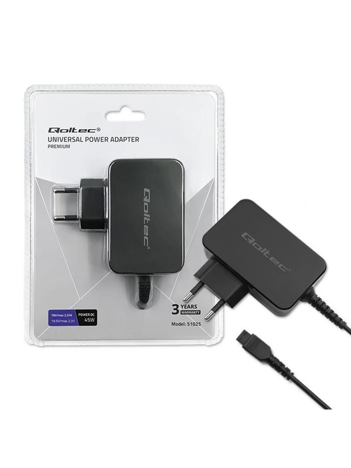 Qoltec 51025 Universal AC-zu-DC Netzteil - 45 W - 8 austauschbare Stecker