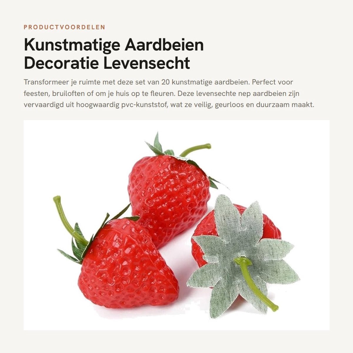 Dailygoods Kunstmatige Aardbeien 20 Stuks - Levensechte Decoratie van Hoogwaardig PVC