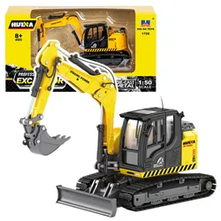 Raupenbagger mit Bulldozer Metall Huina Gelb 1:50