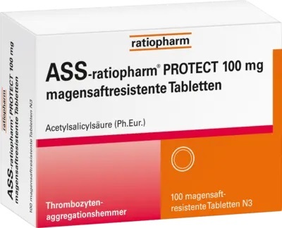ratiopharm GmbH ASS-ratiopharm 100 mg Neu ASS-ratiopharm PROTECT 100 mg magensaftr.Tabletten [PZN:15577596] 100 St 12587499