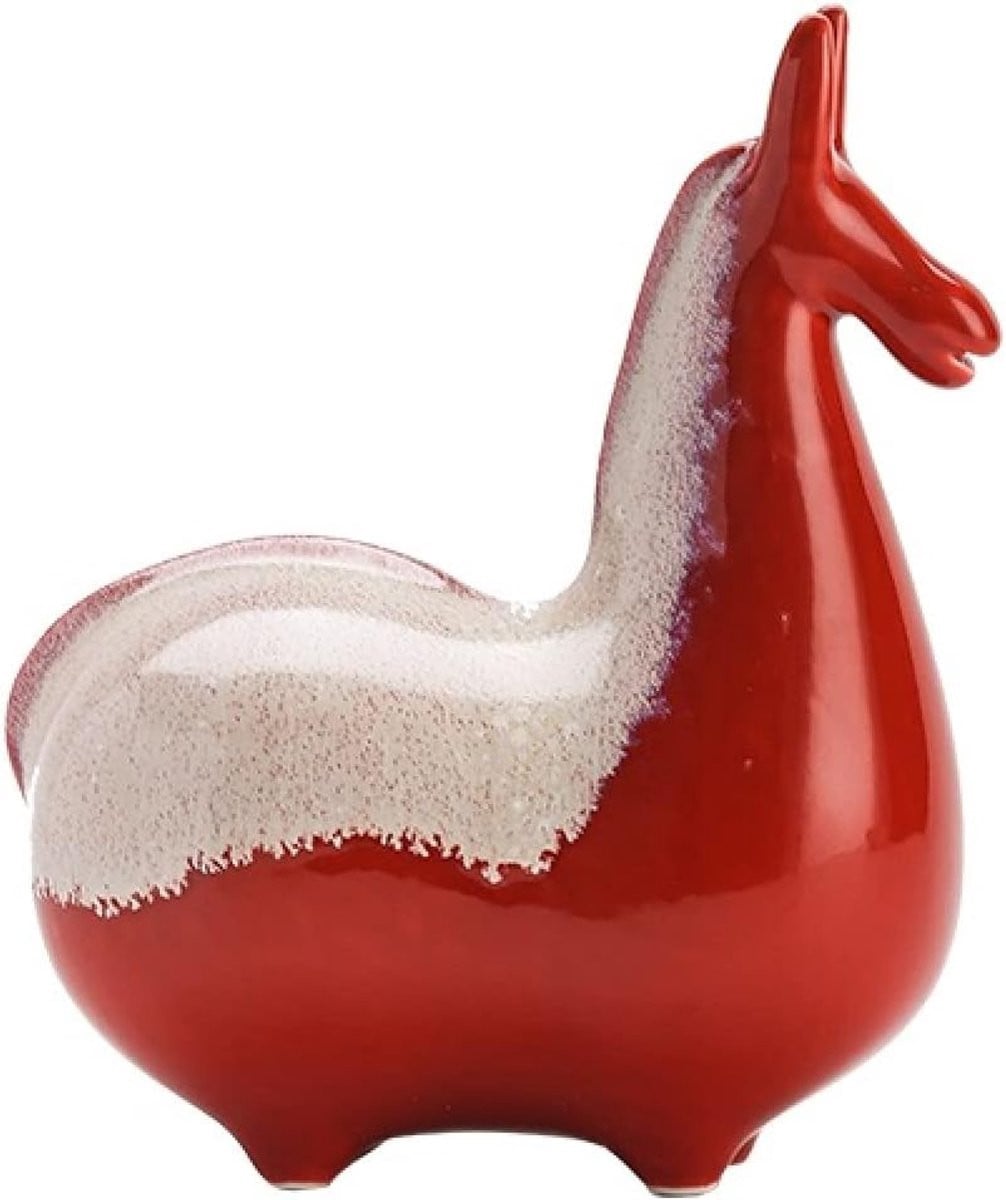 Keramisch Paard Beeld Handgemaakt Decoratie Rood 13 x 15 cm