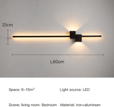 Inspire Curations Modern Black Long Strip LED Wall Sconce black 60cm tri color Led