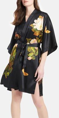 KIM + ONO Washable Silk Peony & Butterfly Kimono Robe, Short   KIM+ONO - black / one size