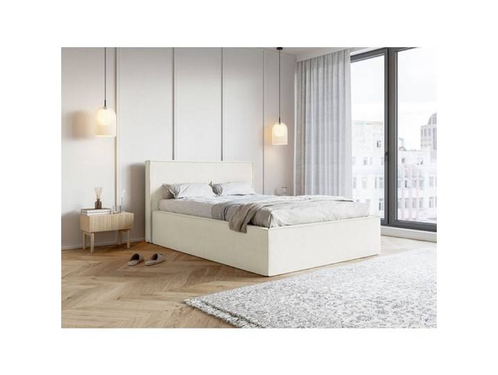 Lit capitonné double - LUCERA - 180x200 cm - en tissu chenille crème