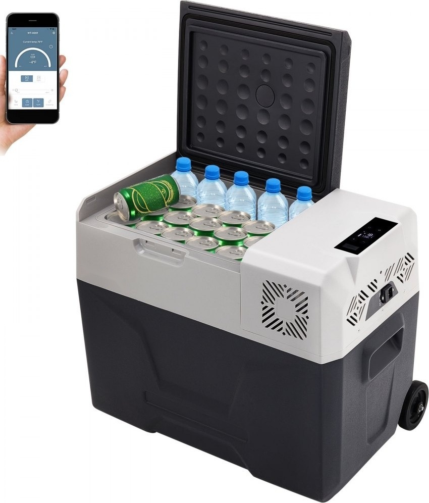 Coolboxen Auto-Kühlschrank - Kompressor-Kühlbox Edelstahl - Urlaubs-Isolierbox - Mini Kühlschrank - Auto-Kühlbox mit Steckdose.