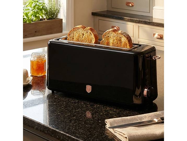 Langschlitztoaster, 6 Röststufen, 980 W, schwarz-roségold