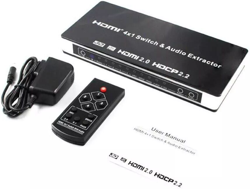 INF Commutateur HDMI 4x1 et répartiteur audio UHD 4K 3D HDMI 2.0 ARC Toslink+RCA