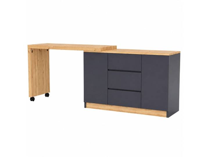 Bureau pliant avec 3 tiroirs, gris et chêne 120x50x76,5 cm