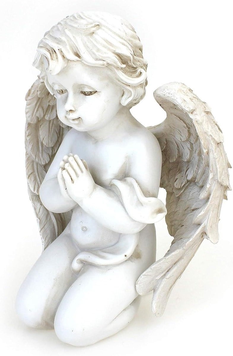 Decoratieve engel figuur Beschermengel kind in antiek wit, Hoogte: 12 cm