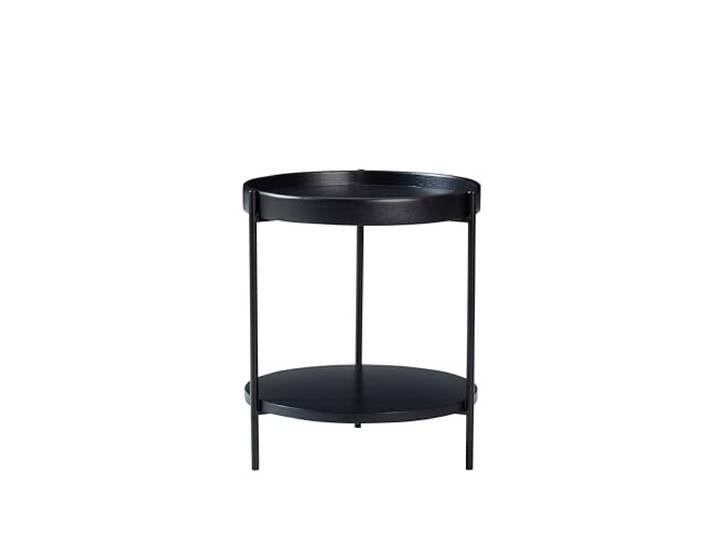 Modern 2-Tier Round Side Table, Nordic Style Wood-Grain Tray End Table with Metal Frame, Sofa Side Table for Living Room (Black)