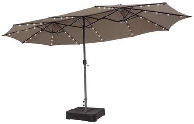 Costway 15 Feet Double-Sided Patio Umbrella with 48 LED Lights-Brown