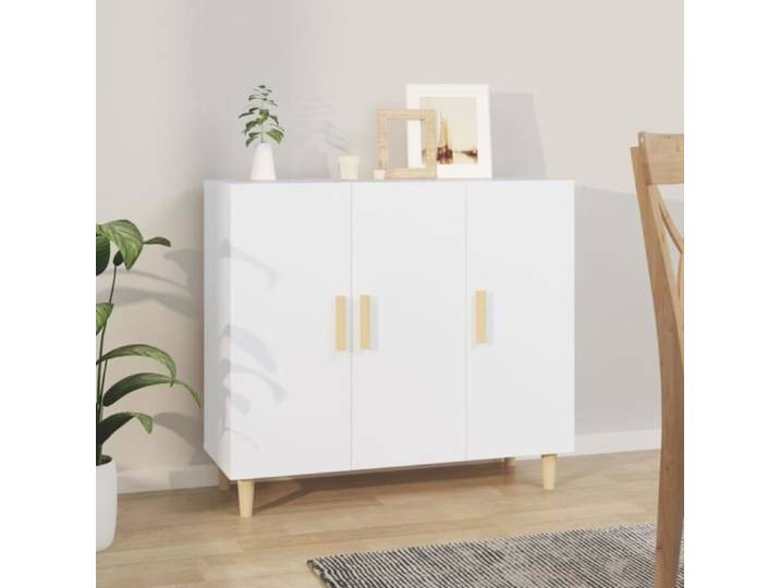 Buffet - ALOMEJOR - 90x34x80 cm - Bois d'ingénierie - 3 portes - Style classique