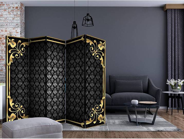 Paravent A Little Bit Luxury 1-seitig Vlies auf Kiefer Massiv Schwarz 225 x 172 x 3cm