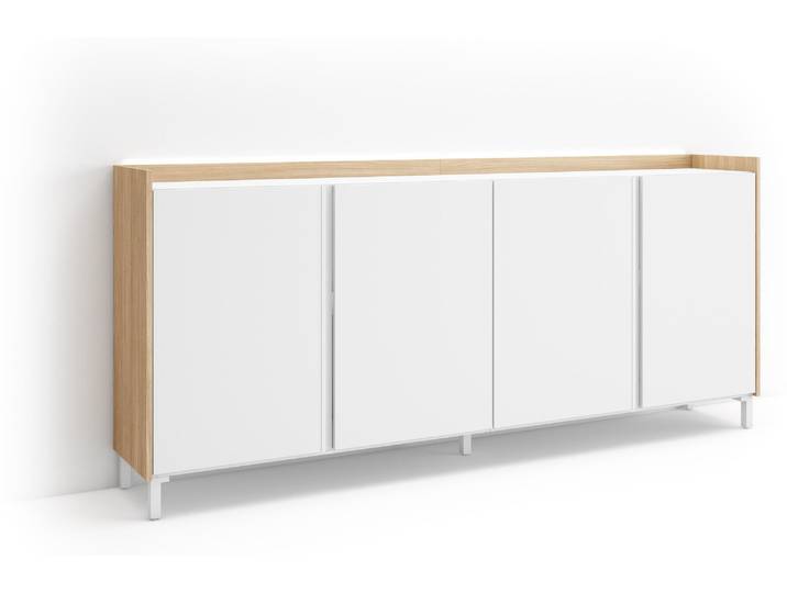 PULLER Buffet effet bois blanc et chêne 207x35x91cm avec pieds