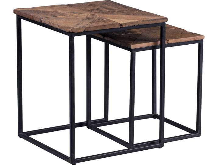 Couchtisch/ 2-Sachtzisch Alabama in braun - recyceltes Holz, Metall, großer Tisch 43x52x43cm, kleienr Tisch 35x42x35cm