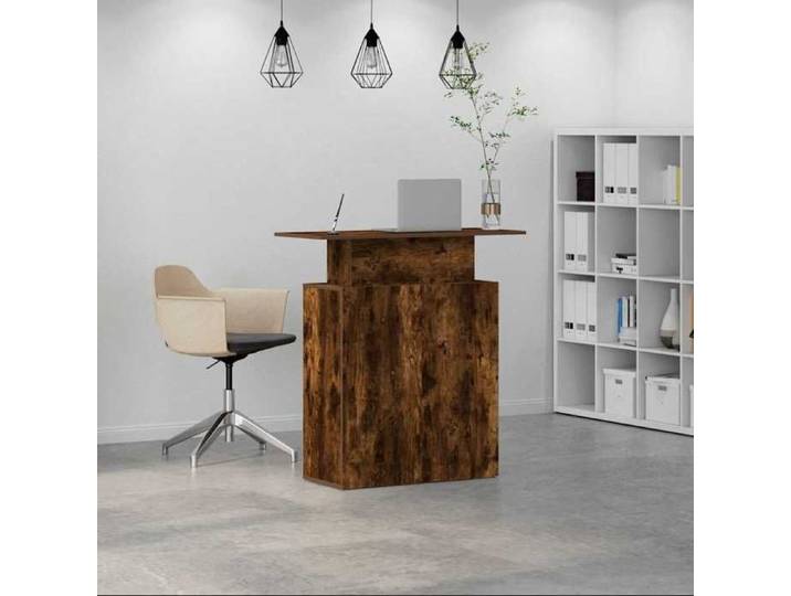 Bureau Brun CHEZ JILL Table de réception 1 personne chêne fumé 100x40x104 cm bois d'ingénierie BBB735