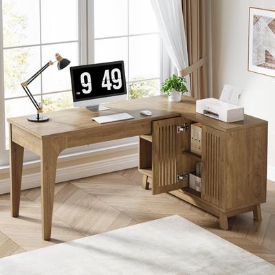BLUEBELL L-Shaped Desk with Storage Cabinet, 57-Inch Wood Corner Workstation
