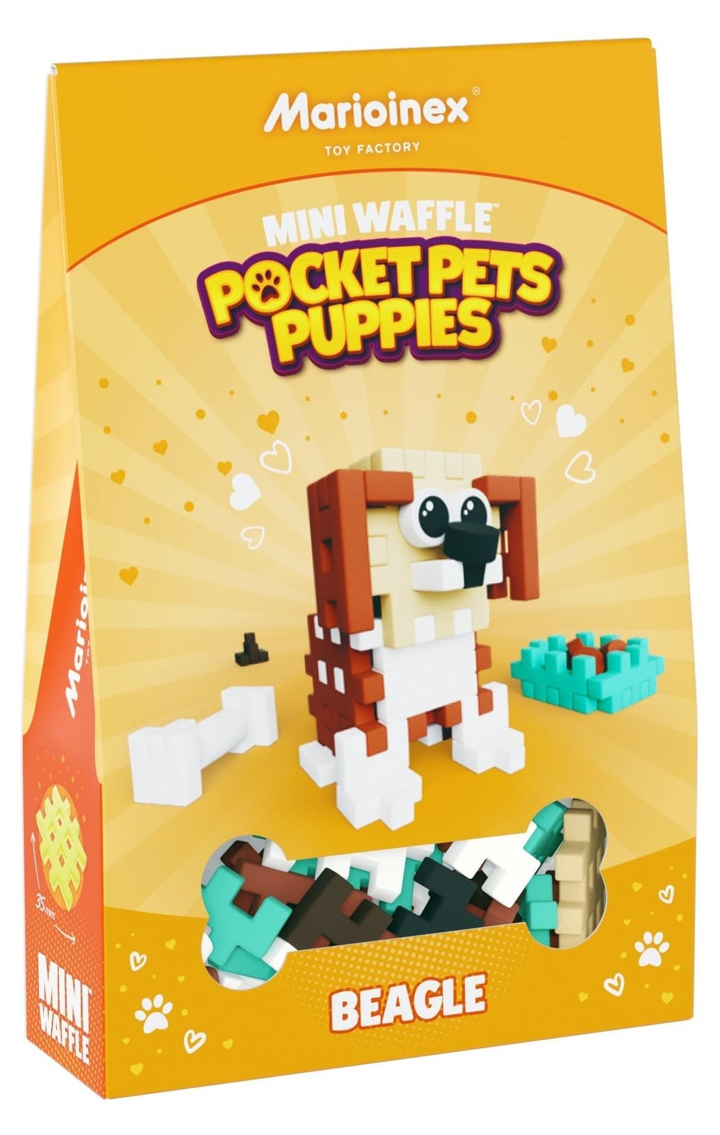 Marioinex Mini Wafel-vormige Beagle Puppy Knuffeldiertjes Set, 46 onderdelen, 119 x 186 mm