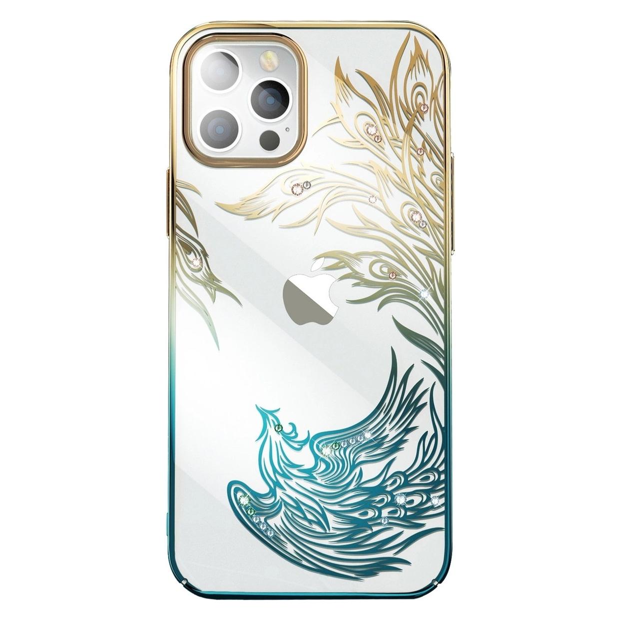 Kingxbar Luxury iPhone 14 Plus Case with Phoenix Crystals - Gold and Blue (Apple iPhone 14 Plus) (Kingxbar iPhone 14 Plus Phoenix Series-Fly)