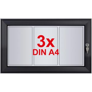 Showdown-Displays Schaukasten anthrazit, außen, 3 x A4, magnetisch, extraflach, abschließbar