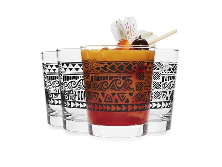 Libbey Tiki Rocks Gläser Set Vintage Style Glaswaren Trinkgläser 4er Set Exotische Spülmaschinenfeste Gläser für Hinterhof Luau oder Pool Party