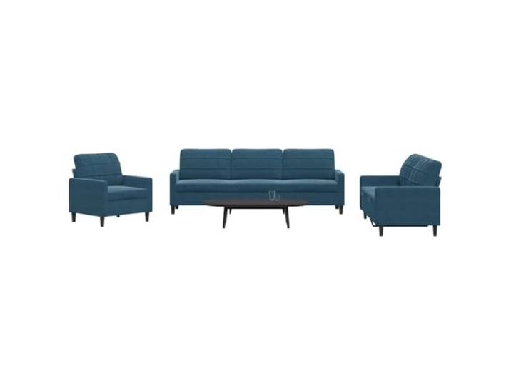 YUTAASU 4-TLG. Sofagarnitur Blau Samt mit Metallgestell Dick gepolsterte Sitzflaeche, vielseitiger Fusshocker, modernes Design, kompakte Groesse