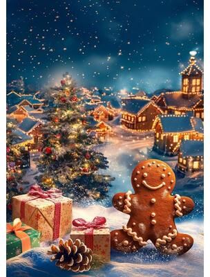 Inspired Finds Classic Santa Claus Christmas Canvas Wall Art Festive Holiday Poster Decor 7.87x11.81in gingerbread Village Night