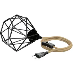 ledscom.de Käfig-Leuchte klein, LEKA mit Hanfkabel, Stecker, Schalter und E27 Fassung, 3 m