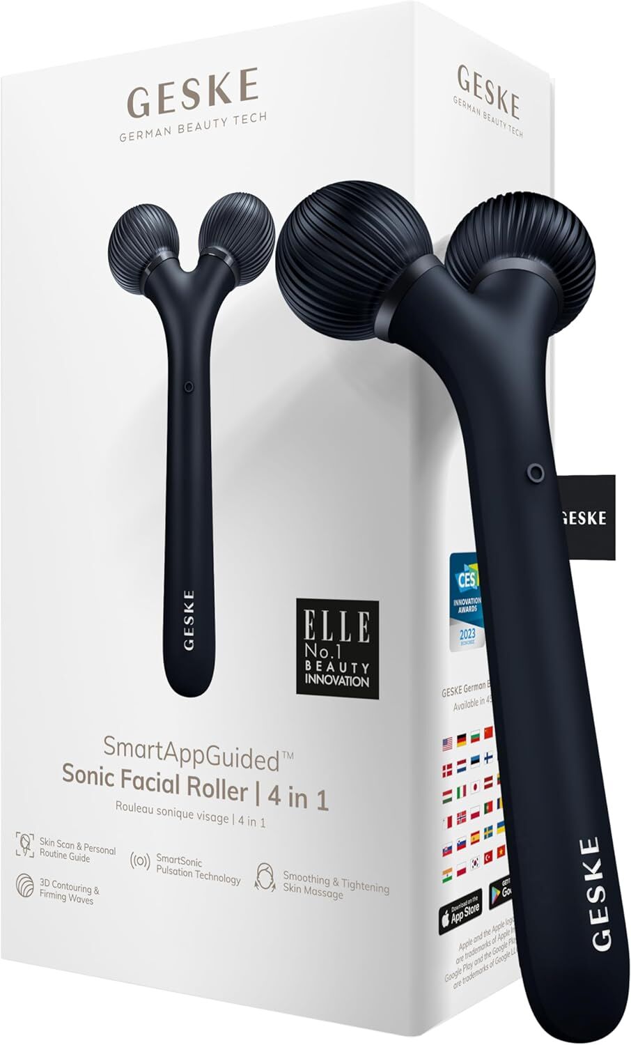 Geske Smart App Guided 4-in-1 Sonic Facial Roller Black