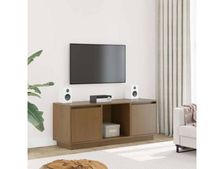 HEFZGDB TV-Schrank Honigbraun 110,5x35x44 cm Massivholz Kiefer mit robuster Oberplatte und reichlich Stauraum für Medien und Geräte, funktionaler Wohnzimmerschrank aus massivem