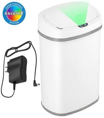 iTouchless Oval 13‑Gallon Sensor Kitchen Trash Can with AC Adapter & AbsorbX Odor Filter
