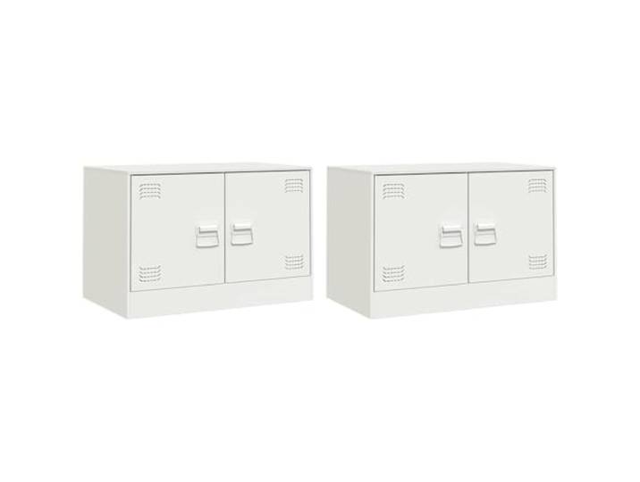 KGFHERENB 2er-Set TV-Schrank Stahl Lowboard 67x39x44 cm Weiß Robustes Metall-Möbelset fürs Schlafzimmer oder Büro mit geschlossenen Türen für blickdichte Ordnung.